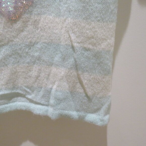 WILDFOX White Label Bridgette Heart Lake House Striped Sequin Sweater Aqua White - Picture 8 of 15